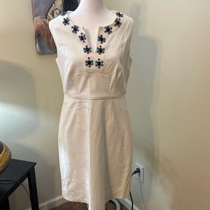White linen sleeveless beaded dress